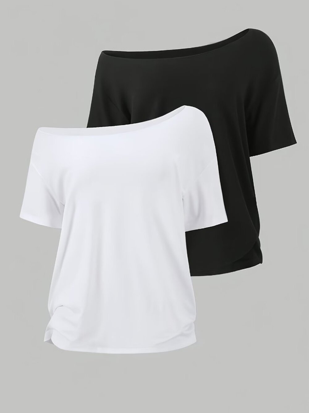 Set of Two Versatile Casual Off-Shoulder Short-Sleeve T-Shirts 2 for $51